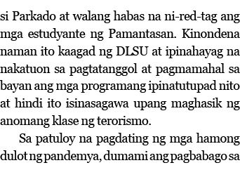 si Parkado at walang habas na ni-red-tag ang mga estudyante ng Pamantasan  Kinondena naman ito kaagad ng DLSU at ipin   