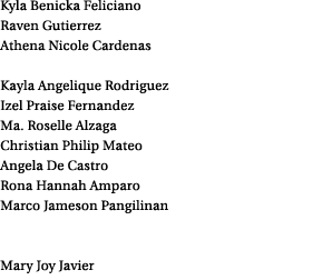 Kyla Benicka Feliciano Raven Gutierrez Athena Nicole Cardenas Kayla Angelique Rodriguez Izel Praise Fernandez Ma  Ros   