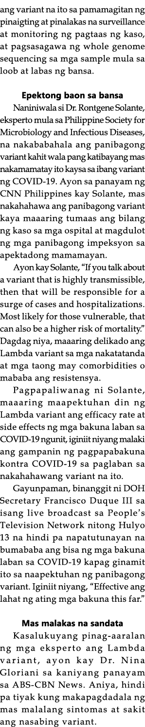 ang variant na ito sa pamamagitan ng pinaigting at pinalakas na surveillance at monitoring ng pagtaas ng kaso, at pag   