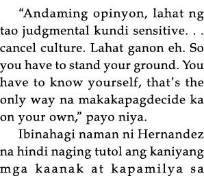  Andaming opinyon, lahat ng tao judgmental kundi sensitive      cancel culture  Lahat ganon eh  So you have to stand    