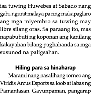 isa tuwing Huwebes at Sabado nang gabi, ngunit malaya pa ring makapaglaro ang mga miyembro sa tuwing may libre silang   