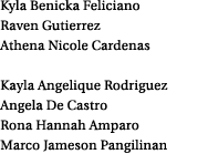 Kyla Benicka Feliciano Raven Gutierrez Athena Nicole Cardenas Kayla Angelique Rodriguez Angela De Castro Rona Hannah    